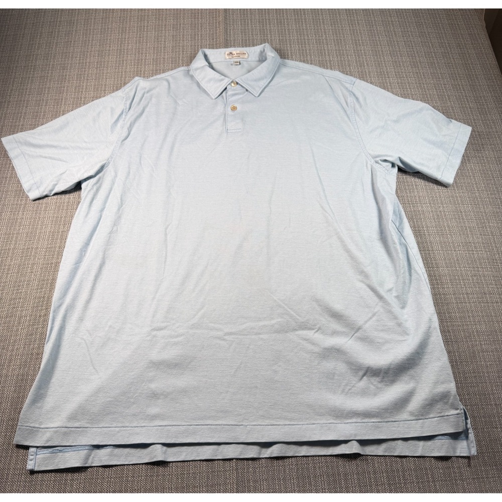 Peter Millar Nanoluxe Polo Shirt Men 2XL Light Blue Cotton Side Slit Golf Tennis